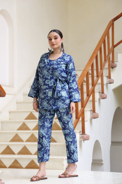 PALM LEAVES NAVY BLUE PARTY WEAR WITH HANDWORK COORD SET