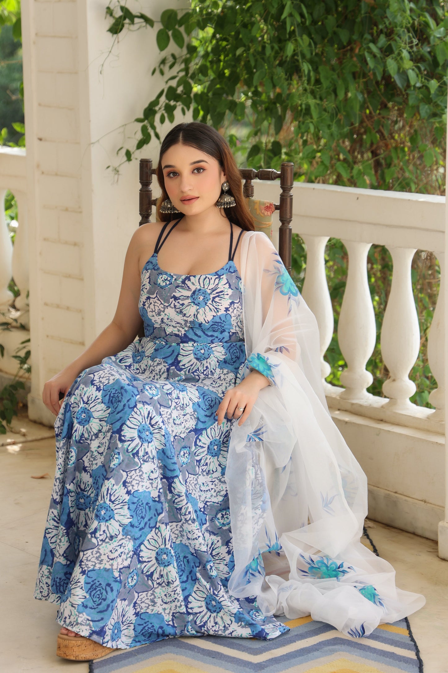NAYAAB COTTON PRINTED FLARED BACKLESS SUIT SET
