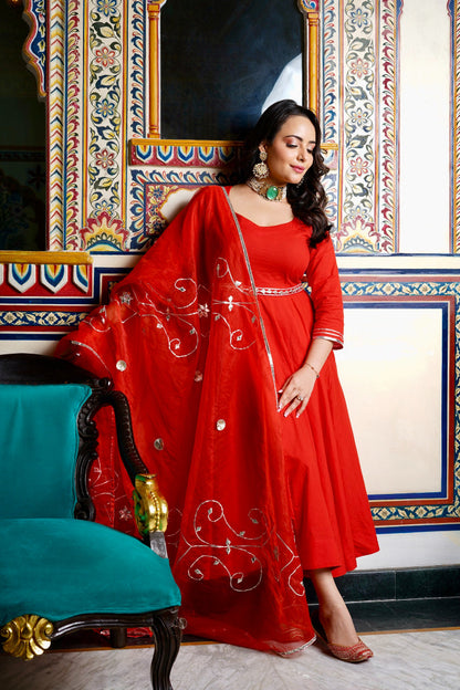 Afreen Gota Anarkali Suit with Embellished Belt (Set of 2)