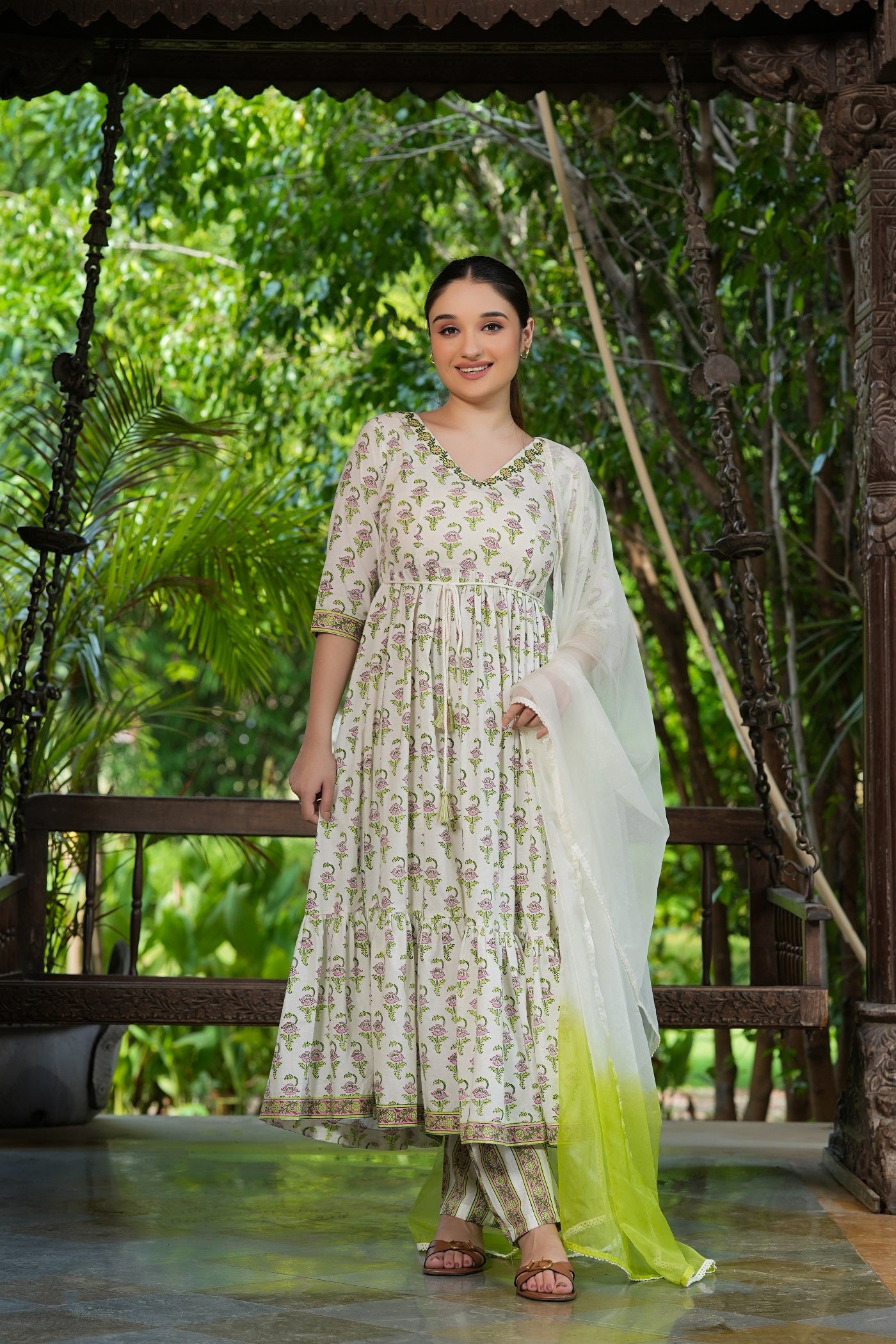 HIMANI PRINTED & EMBRIODERED COTTON FLARED SUIT SET